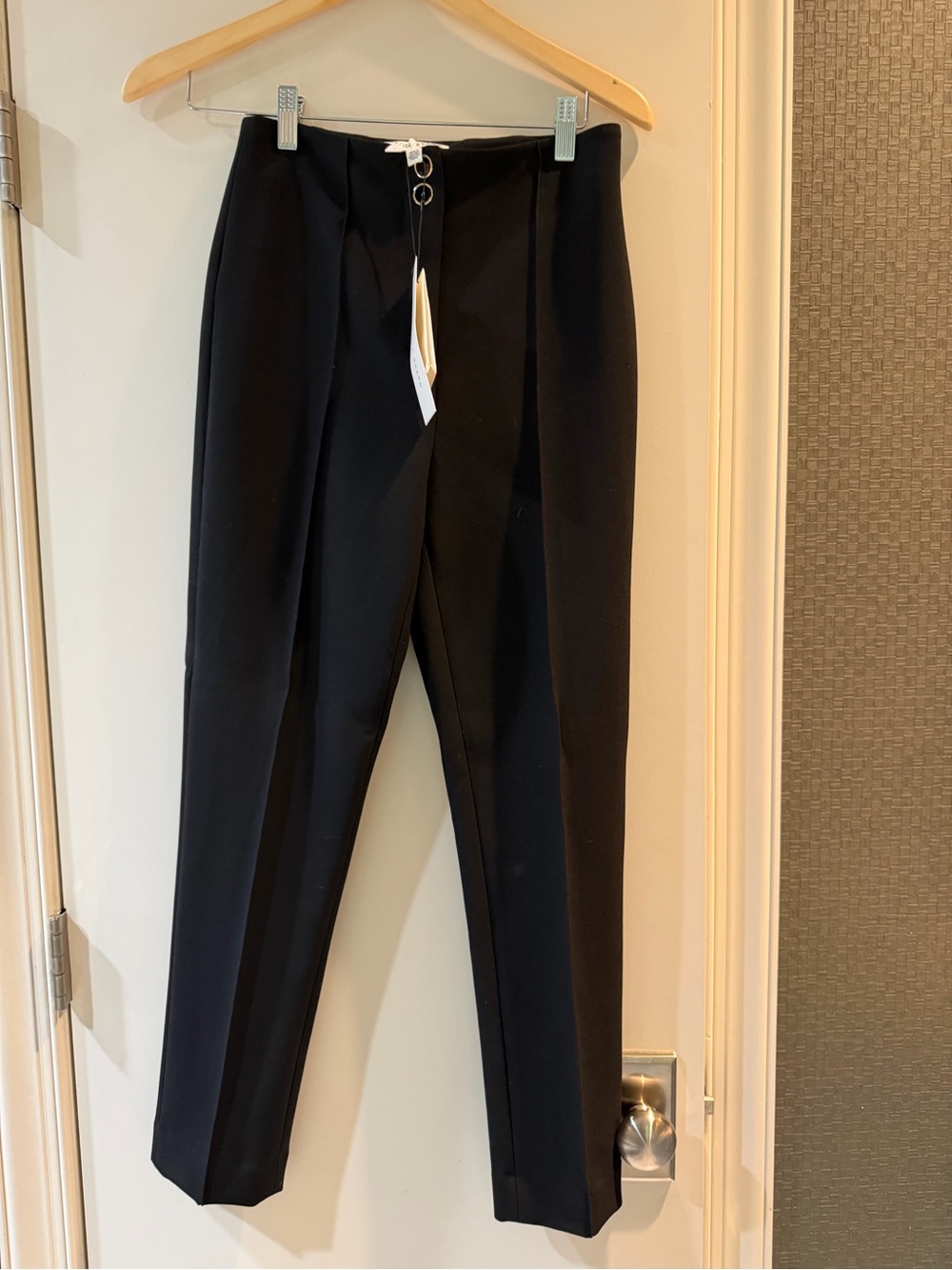 Veronica Beard Black High-Rise Tailored Trousers with Ring Zip
